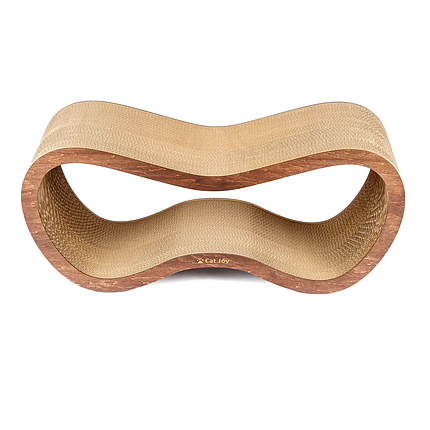 Кігтеточка дряпка Cat Joy Ф'южн XXL з гофрокартону з дерев'яним фасадом коричневий 77х29х29 см, фото 1