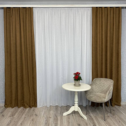Готові штори однотонні Мікровелюр коричневий, фото 1