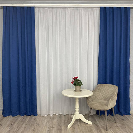 Готові штори однотонні Мікровелюр синій, фото 1