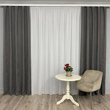 Готові штори однотонні Мікровелюр сірий, фото 1