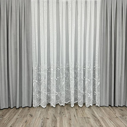 Готові штори однотонні Мікровелюр світло сірий, фото 2