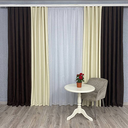 Штори мікровелюр Дует №450 шоколад-крем, фото 1