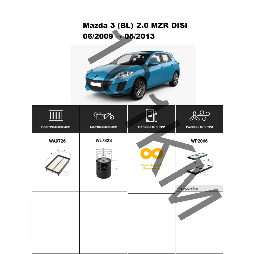 Комплект фільтрів Mazda 3 (BL) 2.0 MZR DISI (2009-2013) WIX, фото 1