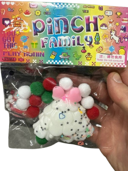 Іграшка-антистрес Таба Сквіш Pinch Family Ялинка біла з рожевим бантом