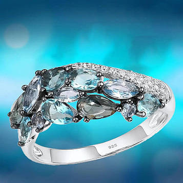 Кільце жіноче з блакитним камінням код 2257