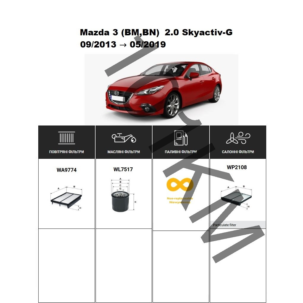 Комплект фільтрів Mazda 3 (BM, BN) 2.0 Skyactiv-G (2013-2019) WIX, фото 1