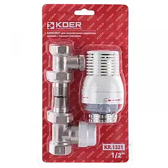 Комплект прямого підключення радіатора з термоголовкою 1/2" KOER KR.1321 - KR2659