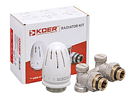 Комплект для нижнього підключення радіатора кутовий з термоголовкою 1/2"x3/4" KOER SET-21 - KR3173
