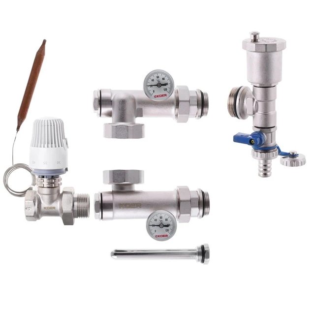 Змішувальний вузол прямий з лівим підключенням для колекторів 1" без насоса KOER KR.1022L1 - KR2912, фото 1