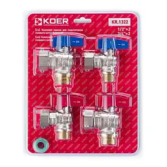 Комплект кутових кранів для підключення газового котла (1/2"x2шт, 3/4"x2шт) KOER KR.1322 - KR3126