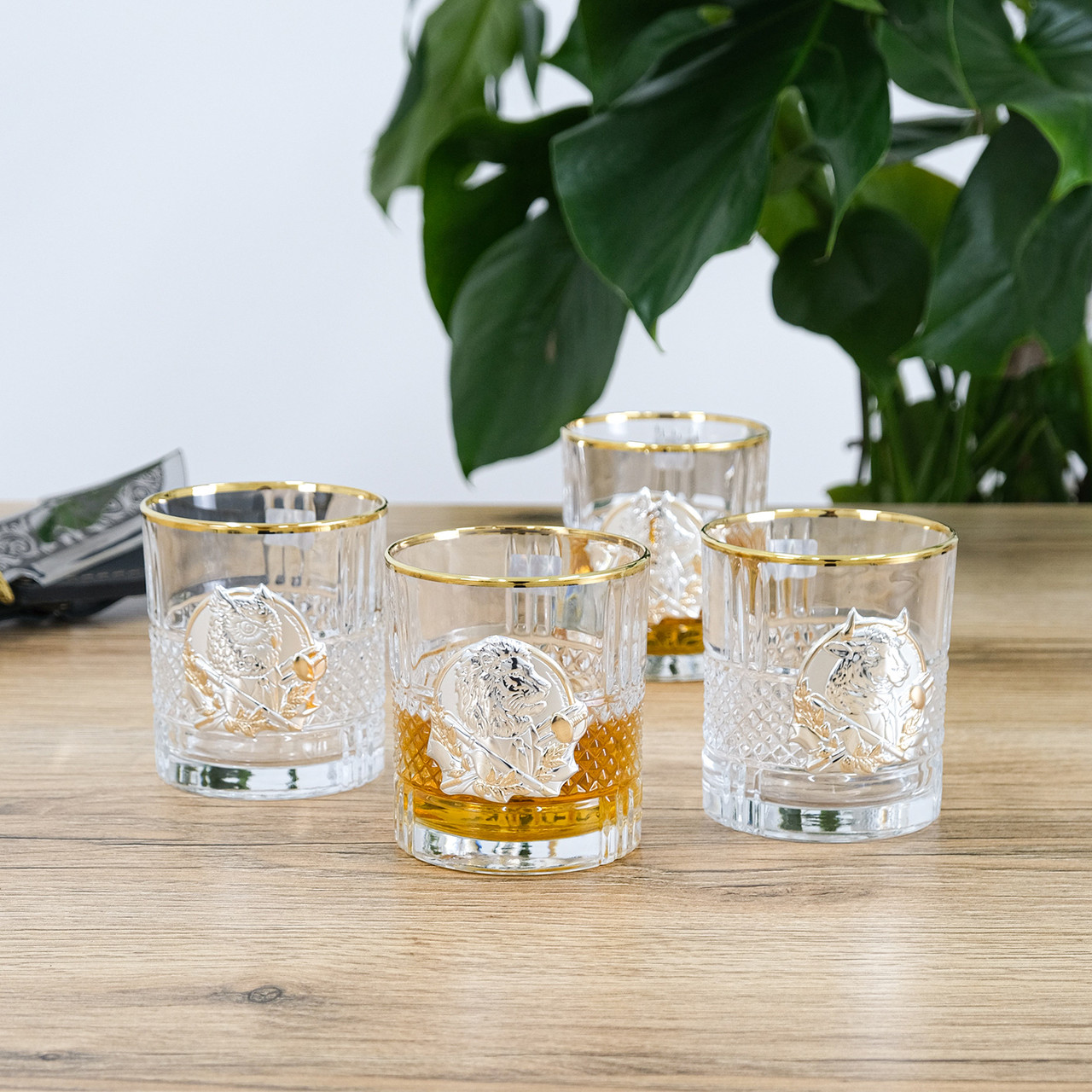 Сет кришталевих склянок "Лідер" (6 шт) накладки звірі золото Гранд Презент GPBCR6GLD