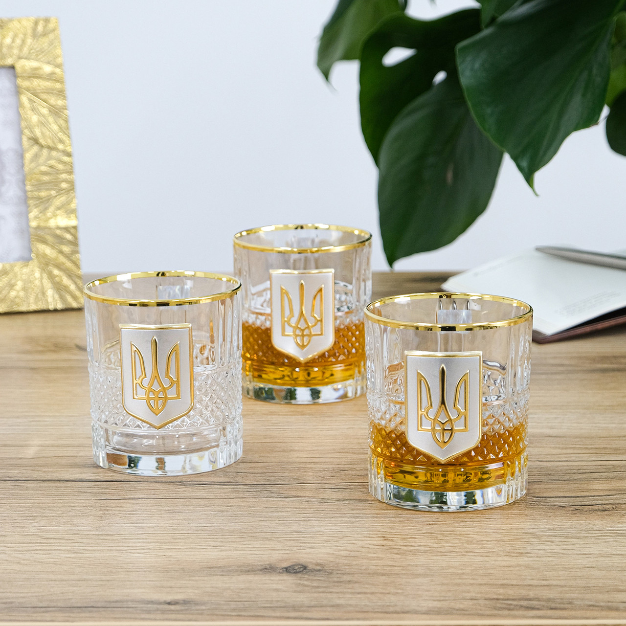 Набір келихів для віскі "Тризуб" (6 шт) срібло, золото, кришталь, захисний лак Гранд Презент GPB6TRY1GG/L