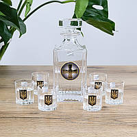 Набір горілчаний "Армійський" (графін ЗСУ та 6 чарок із Тризубом) золото, срібло Гранд Презент GPB77VSU2XGD