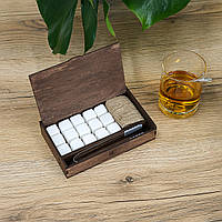 Подарунковий набір сапфірових білих каменів 20*20 мм 15 шт для охолодження віскі в дерев'яній коробці Гранд Презент