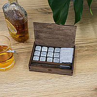 Набір каменів мармурові сірі 20*20 мм 12 шт для охолодження віскі в дерев'яній коробці Гранд Презент MarbleStone-Gray-12