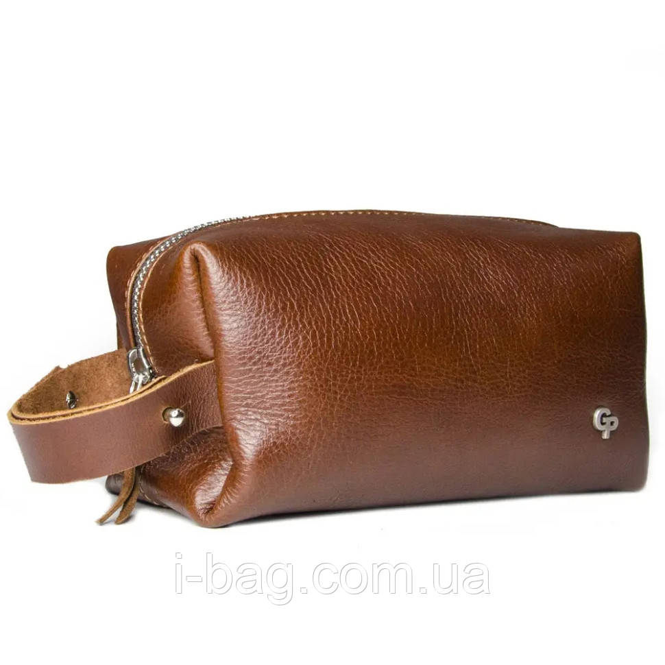 Чоловіча косметичка несесер шкіряна Grande Pelle 804623 коньячна велика