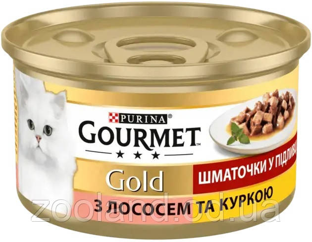 618674 Gourmet Gold Шматочки в підливі з лососем і курчам, 24 шт.