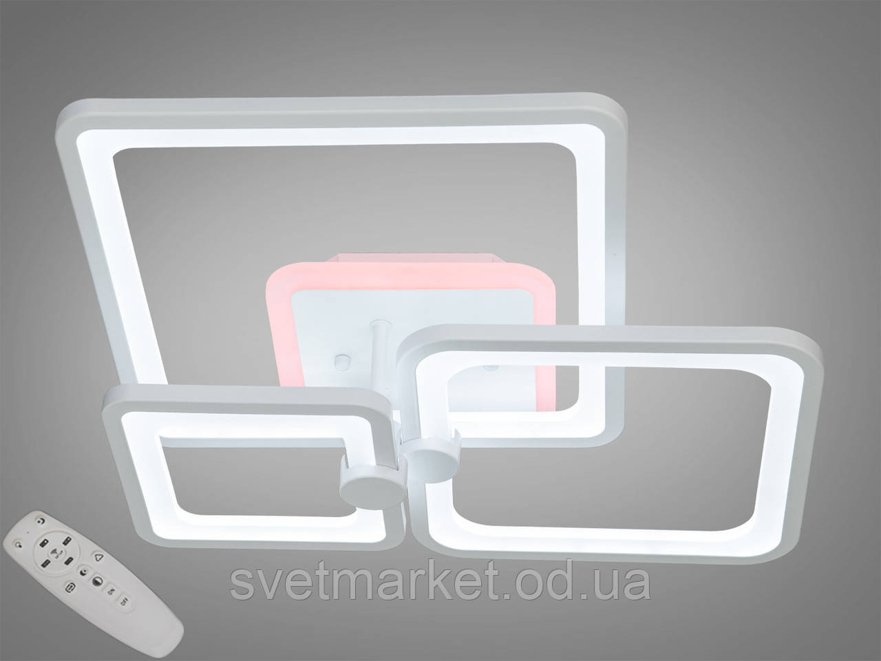 Стельова світлодіодна люстра з пультом, димером, підсвіткою 8208/3WH LED 3color dimmer, фото 1