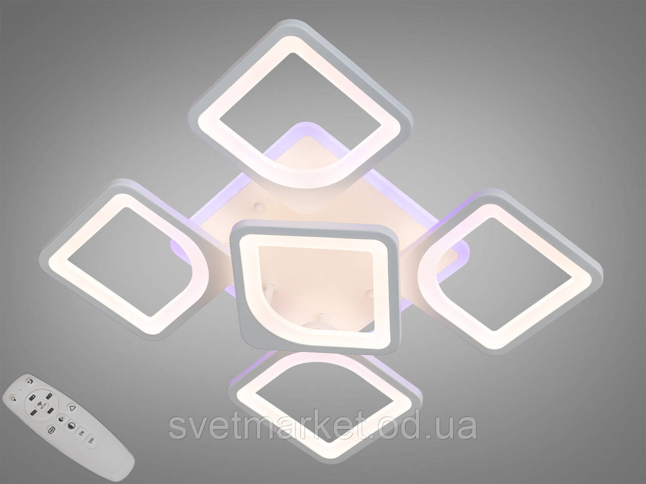 Сучасна біла квадратна люстра S8060/4+1WH LED 3color dimmer, фото 1