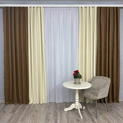 Штори мікровелюр Дует №450 коричневий-крем, фото 1