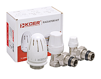 Комплект для кутового підключення радіатора з термоголовкою 1/2"x1/2" KOER SET-11 - KR3175