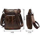 Чоловіча шкіряна сумка через плече планшет месенджер із натуральної шкіри коричнева 18,5*14*3,7 см, фото 3