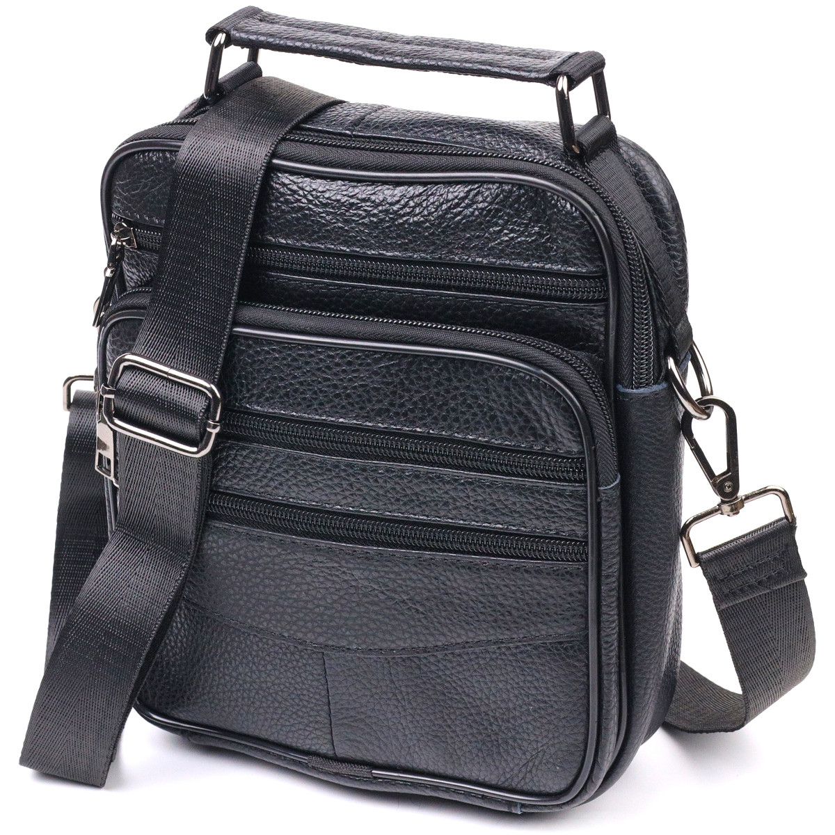 Чоловіча шкіряна сумка через плече місткий месенджер із натуральної шкіри з ручкою чорна 20*24*5 см, фото 1