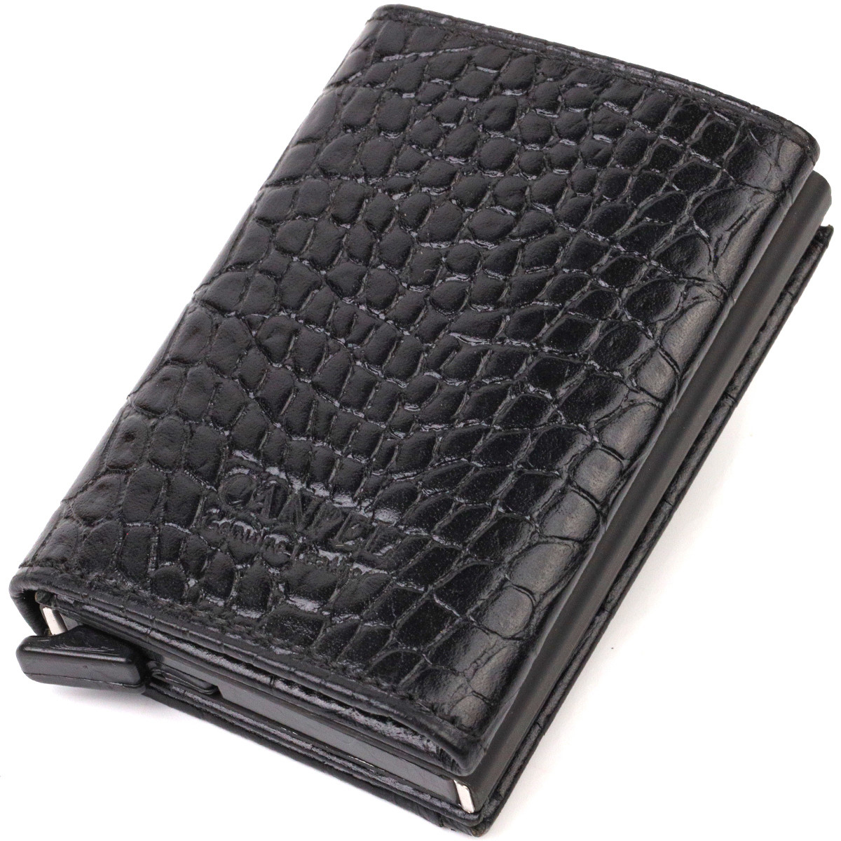 Картхолдер унісекс у три складання з автоматичним механізмом з натуральної шкіри CANPELLINI 21930 Чорний, фото 1