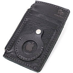 Цікавий картхолдер з утримувачем для Apple AirTag з натуральної шкіри GRANDE PELLE 11628 Чорний