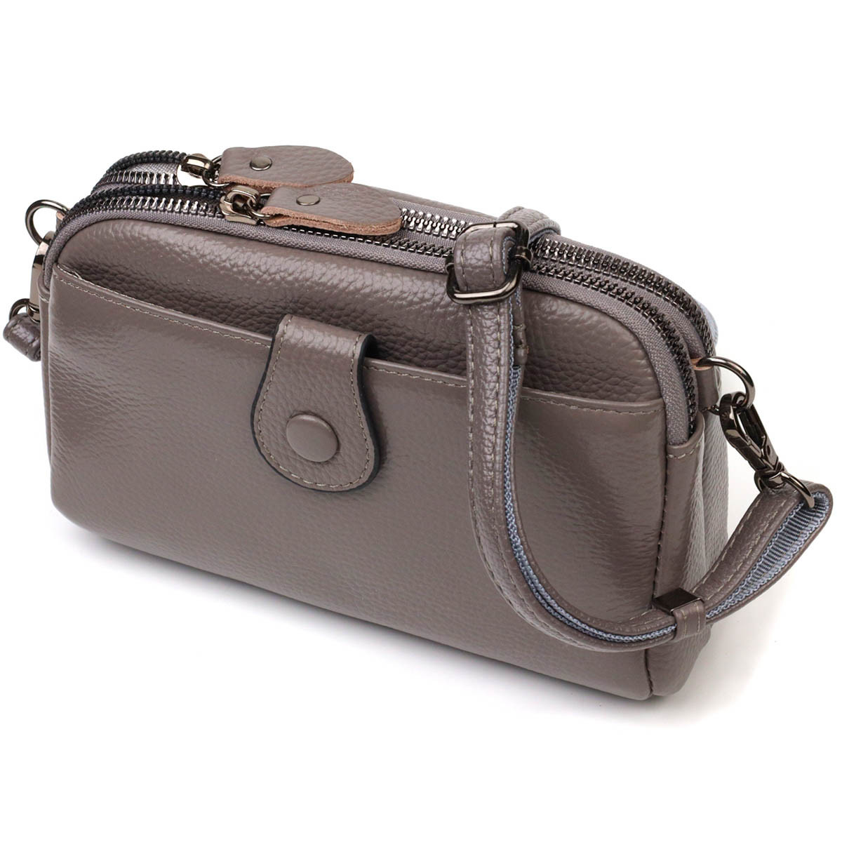 Компактна жіноча шкіряна сумка-клатч у стильному дизайні з натуральної шкіри сіра 19*12*7 см, фото 1