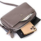 Компактна жіноча шкіряна сумка-клатч у стильному дизайні з натуральної шкіри сіра 19*12*7 см, фото 8