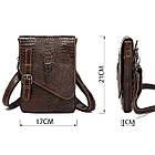 Чоловіча шкіряна сумка через плече тонкий месенджер із натуральної шкіри під крокодила коричнева 21*17*1 см, фото 3