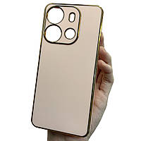 Чохол для Tecno Spark Go 2023 (BF7n) пудровий із золотим обідком силіконовий глянцевий