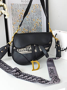 Жіноча сумка седло Крістіан Діор чорна з написом