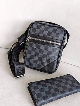 Чоловіча сумка месенджер Луї Віттон через плече чорний картатий Louis Vuitton