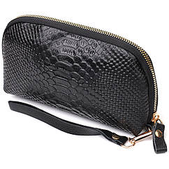 Фактурна жіноча барсетка з натуральної шкіри з тисненням під змію Vintage 22272 Чорний