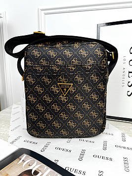 Чоловіча сумка месенджер Guess через плече коричневий Гес
