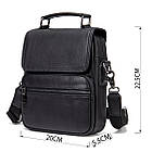 Чоловіча шкіряна сумка через плече планшет месенджер із натуральної шкіри з ручкою чорна 20*22,5*5,5 см, фото 3