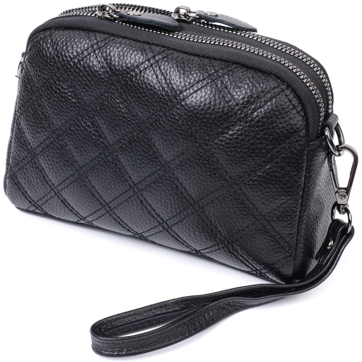 Жіноча сумка прошита ромбами на лицьовій стороні з натуральної шкіри Vintage 22807 Чорний, фото 1