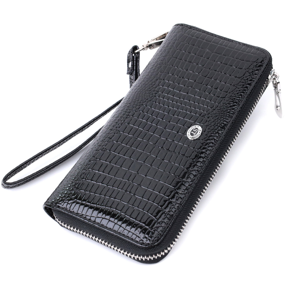 Лакований жіночий гаманець на блискавці із натуральної шкіри ST Leather 22678 Чорний, фото 1