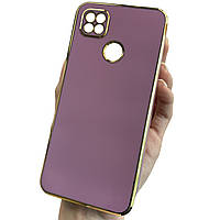 Чохол для Xiaomi Redmi 9C чорничний із золотим обідком силіконовий глянцевий