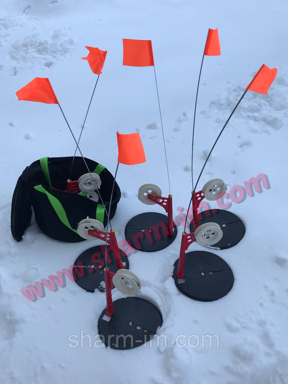 Набір Оснащених Жерлиць 10 шт. Високих зі стопором + Сумка