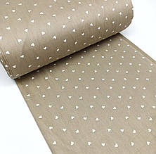 Сатин (бавовняна тканина) білі сердечка на коричневому (ширина 160см, 120г/м2)