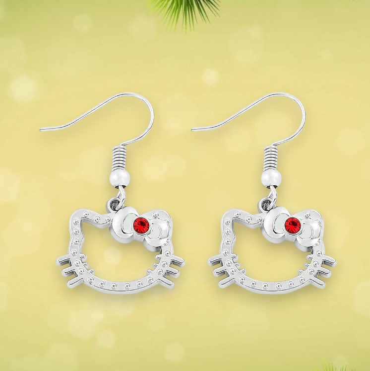 Сережки у формі Hello Kitty з червоним бантиком, стильні жіночі прикраси, 3.3 см, фото 1