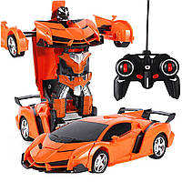 Машинка-робот трансформер (23 см) на радіокеруванні (іграшка на пульті + акумулятори + зарядка) Помаранчева