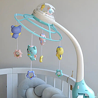 Дитячий мобіль 76 мелодій на ліжечко з проектором музична іграшка карусель акумуляторний нічник на ліжко блакитний