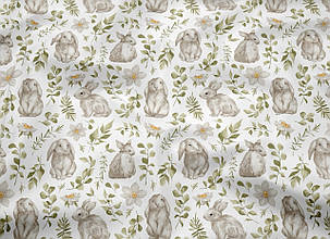 Сатин (бавовняна тканина) кролики в ромашках (ширина 160 см, 120 г/м2)