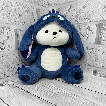 Плед — м'яка іграшка 3 в 1 (Ведмедик в капюшоні Стіч синій)