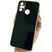 Чохол для Tecno Spark 7 (KF6n) чорний із золотим обідком силіконовий глянцевий