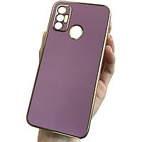 Чохол для Tecno Spark 7 (KF6n) чорничний із золотим обідком силіконовий глянцевий